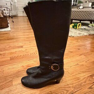 AEROSOLES WOMENS BLACK LONG BOOTS 8.5 FAUX LEATHER
